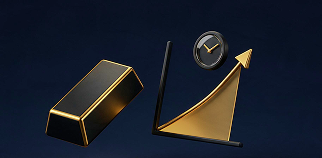 A gold bar and a clock beside a rising arrow